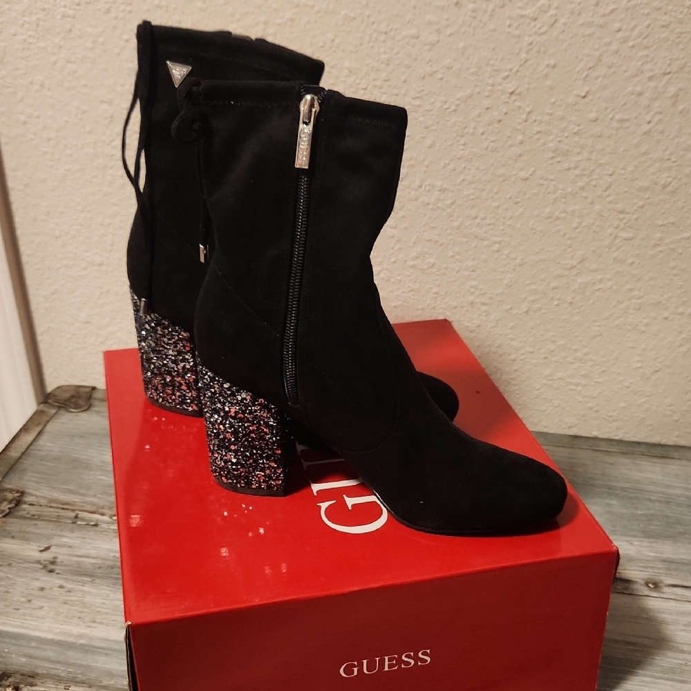 Guess Black Boots with Sliver Glitter Heel